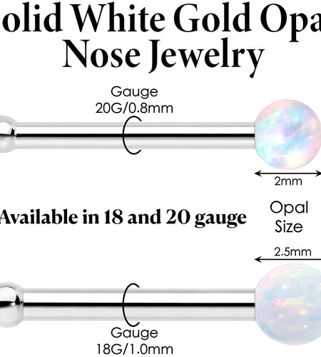 14k White Gold 2.5mm Synthetic Opal Ball Nose Ring