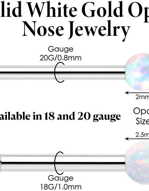 Load image into Gallery viewer, 14k White Gold 2.5mm Synthetic Opal Ball Nose Ring
