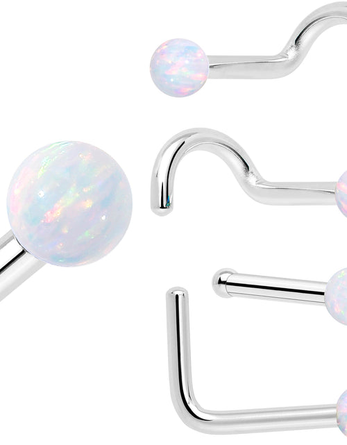 Load image into Gallery viewer, 14k White Gold 2.5mm Synthetic Opal Ball Nose Ring
