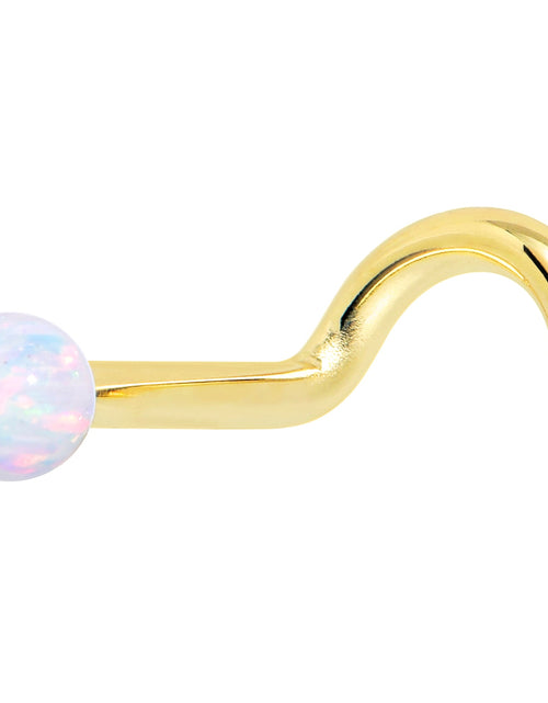 Load image into Gallery viewer, 14k Yellow Gold 2.5mm Synthetic Opal Ball Nose Ring
