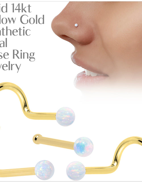 Load image into Gallery viewer, 14k Yellow Gold 2.5mm Synthetic Opal Ball Nose Ring
