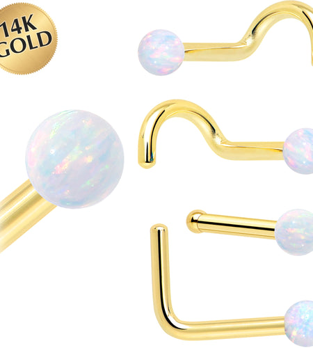 14k Yellow Gold 2.5mm Synthetic Opal Ball Nose Ring