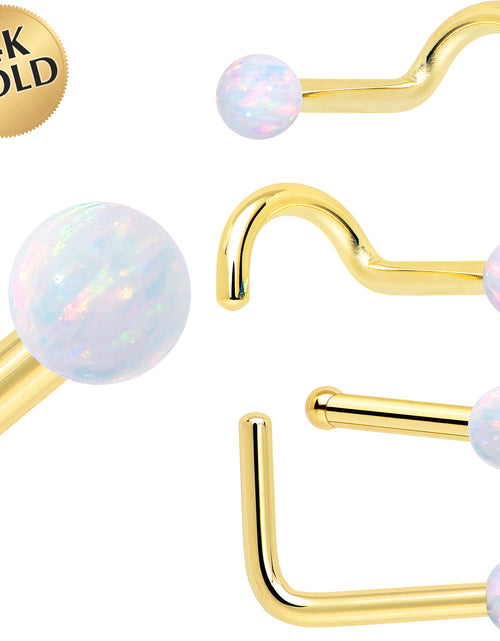 Load image into Gallery viewer, 14k Yellow Gold 2.5mm Synthetic Opal Ball Nose Ring
