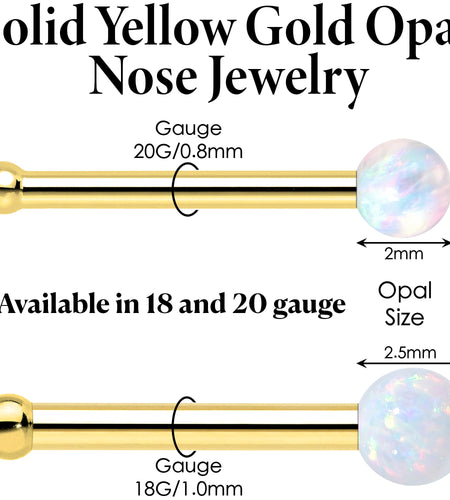 14k Yellow Gold 2.5mm Synthetic Opal Ball Nose Ring