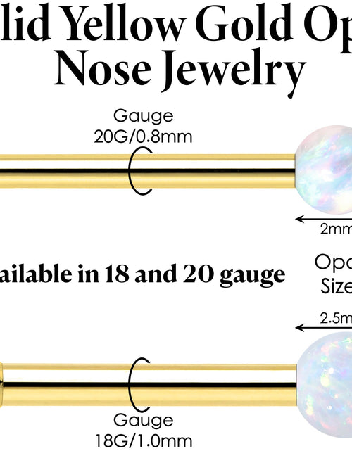 Load image into Gallery viewer, 14k Yellow Gold 2.5mm Synthetic Opal Ball Nose Ring
