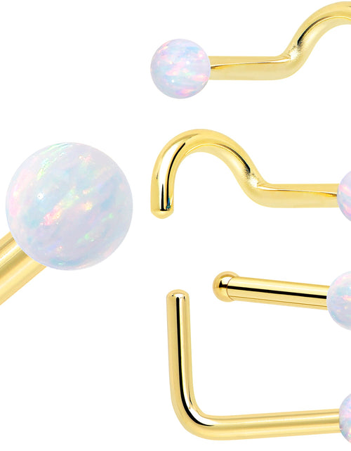 Load image into Gallery viewer, 14k Yellow Gold 2.5mm Synthetic Opal Ball Nose Ring
