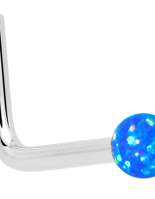 Load image into Gallery viewer, 14k White Gold 2.5mm Blue Synthetic Opal Ball Nose Ring
