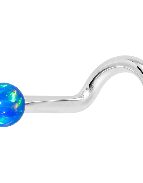 Load image into Gallery viewer, 14k White Gold 2.5mm Blue Synthetic Opal Ball Nose Ring
