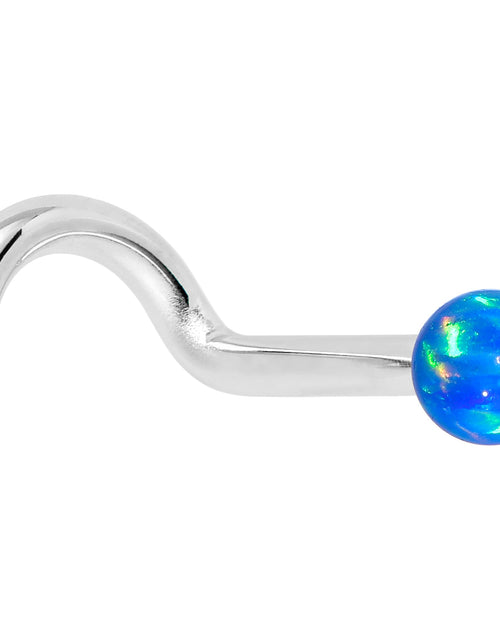 Load image into Gallery viewer, 14k White Gold 2.5mm Blue Synthetic Opal Ball Nose Ring
