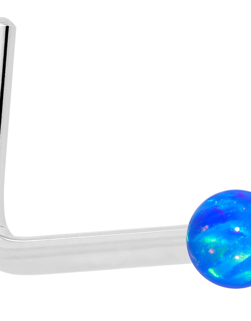 Load image into Gallery viewer, 14k White Gold 2.5mm Blue Synthetic Opal Ball Nose Ring
