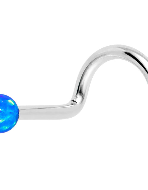 Load image into Gallery viewer, 14k White Gold 2.5mm Blue Synthetic Opal Ball Nose Ring
