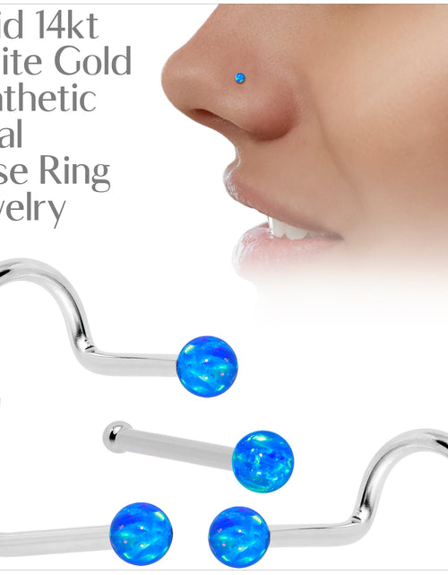 Load image into Gallery viewer, 14k White Gold 2.5mm Blue Synthetic Opal Ball Nose Ring
