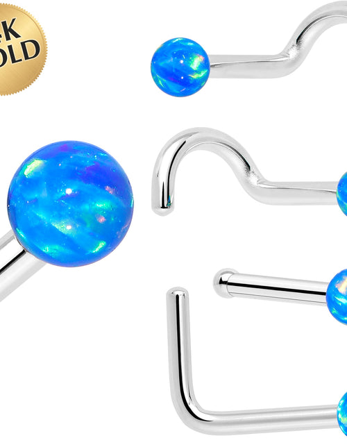 Load image into Gallery viewer, 14k White Gold 2.5mm Blue Synthetic Opal Ball Nose Ring
