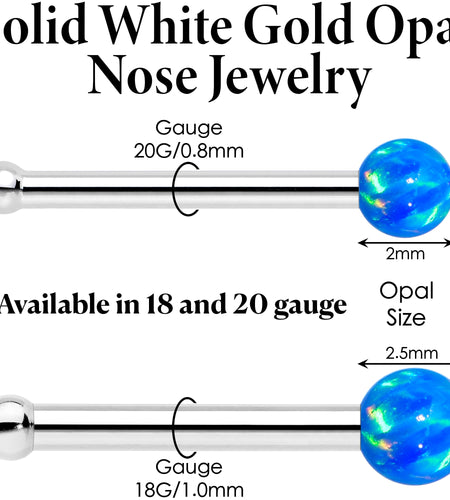 14k White Gold 2.5mm Blue Synthetic Opal Ball Nose Ring