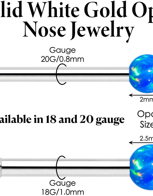 Load image into Gallery viewer, 14k White Gold 2.5mm Blue Synthetic Opal Ball Nose Ring
