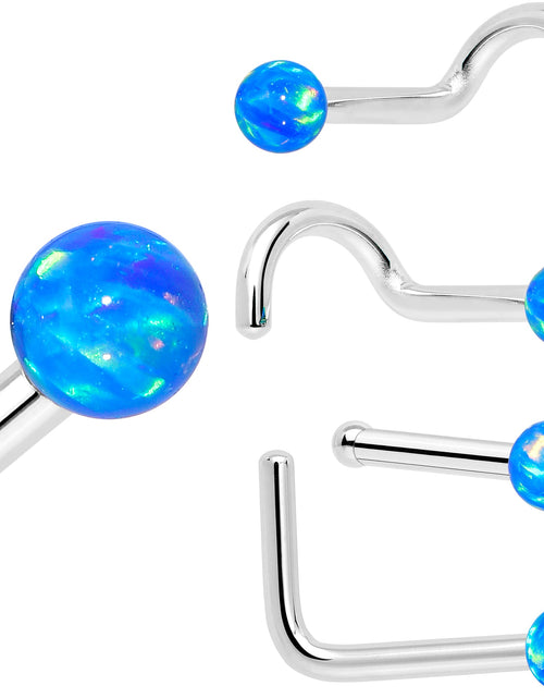 Load image into Gallery viewer, 14k White Gold 2.5mm Blue Synthetic Opal Ball Nose Ring

