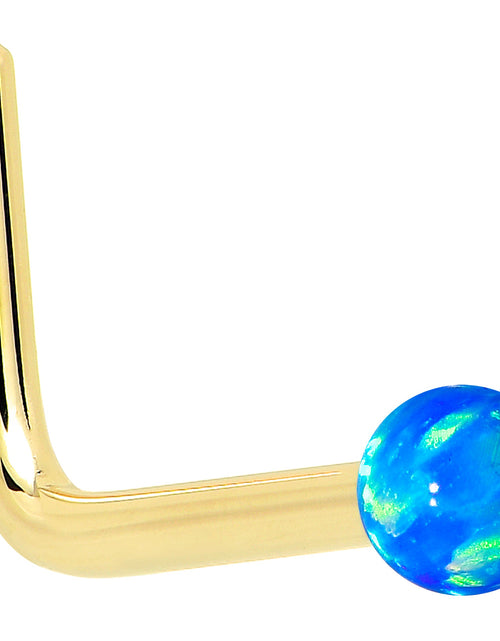 Load image into Gallery viewer, 14k Yellow Gold 2.5mm Blue Synthetic Opal Ball Nose Ring
