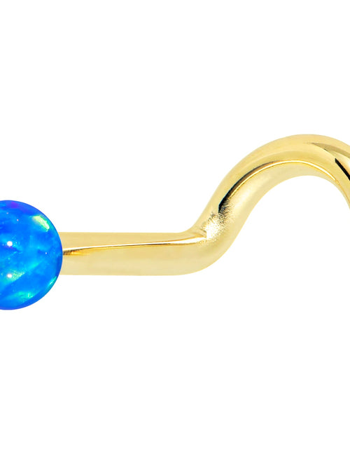 Load image into Gallery viewer, 14k Yellow Gold 2.5mm Blue Synthetic Opal Ball Nose Ring
