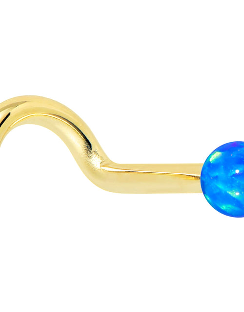 Load image into Gallery viewer, 14k Yellow Gold 2.5mm Blue Synthetic Opal Ball Nose Ring
