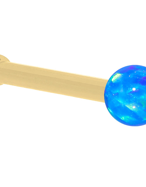 Load image into Gallery viewer, 14k Yellow Gold 2.5mm Blue Synthetic Opal Ball Nose Ring
