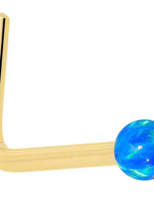 Load image into Gallery viewer, 14k Yellow Gold 2.5mm Blue Synthetic Opal Ball Nose Ring
