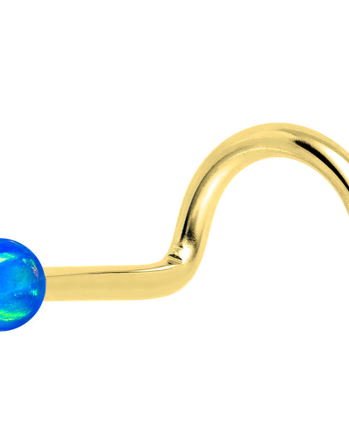 Load image into Gallery viewer, 14k Yellow Gold 2.5mm Blue Synthetic Opal Ball Nose Ring
