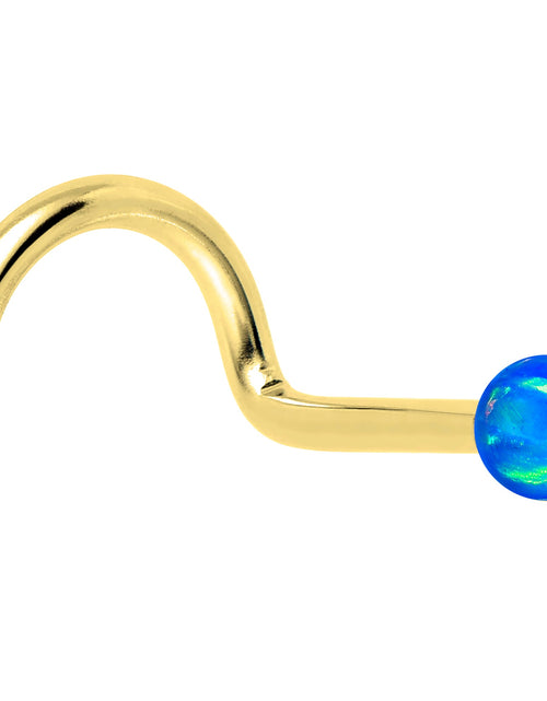 Load image into Gallery viewer, 14k Yellow Gold 2.5mm Blue Synthetic Opal Ball Nose Ring
