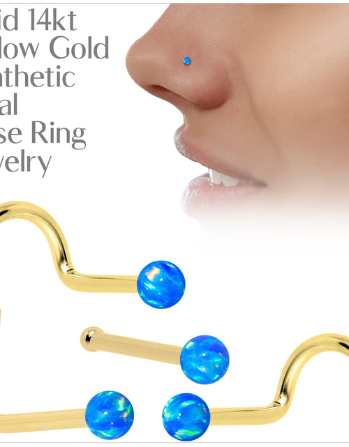 Load image into Gallery viewer, 14k Yellow Gold 2.5mm Blue Synthetic Opal Ball Nose Ring
