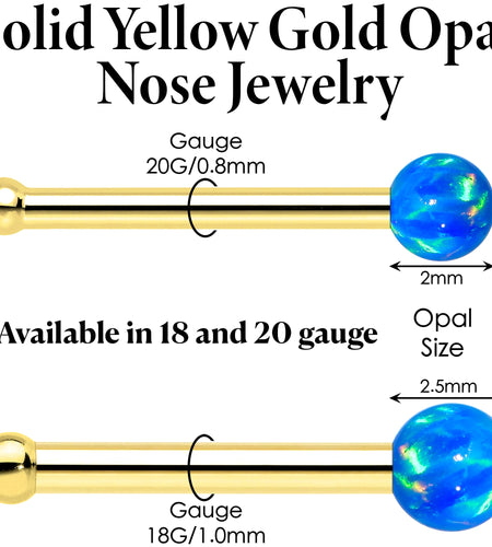 14k Yellow Gold 2.5mm Blue Synthetic Opal Ball Nose Ring