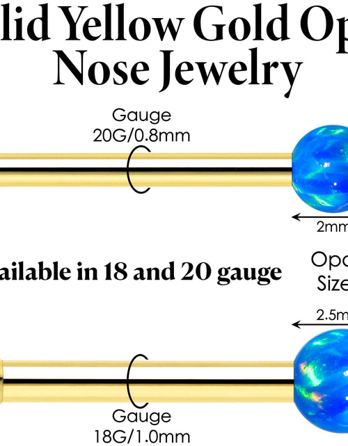 Load image into Gallery viewer, 14k Yellow Gold 2.5mm Blue Synthetic Opal Ball Nose Ring
