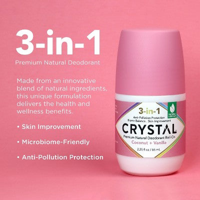 Load image into Gallery viewer, Crystal 3-in-1 Natural Mineral Roll-On Deodorant Coconut + Vanilla 2.25 fl oz - New
