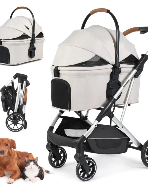 Load image into Gallery viewer, Beberoad Pets T6 Luxury Pet Stroller for Medium Dog Under 66lbs or 2 Small Dogs &amp; Cats Foldable and Carrier -Detachable (Beige)
