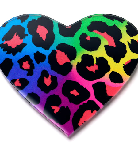 Acrylicious Rainbow Cheetah Print Heart Magnet by Onyx O