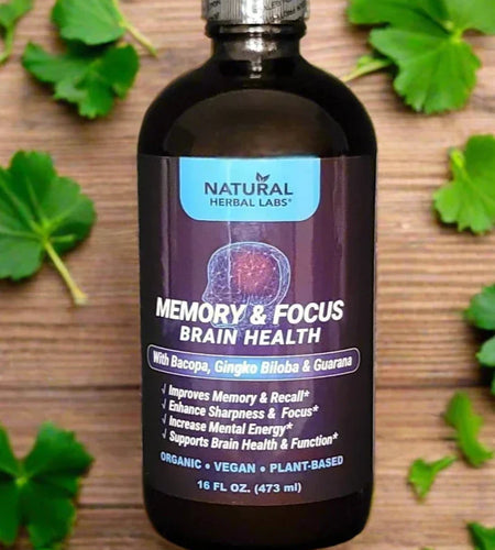 Organic Memory & Focus Herbal Tonic – Bacopa, Ginkgo Biloba, Guarana | Natural Brain Health & Mental Clarity Support