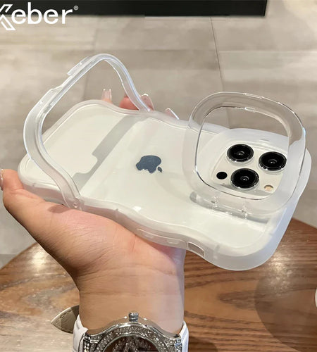 2IN1 Folding Stand Wave Clear Phone Case For iPhone