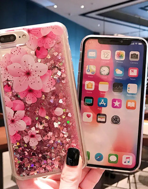 Load image into Gallery viewer, Sakura Liquid Glitter iPhone Case
