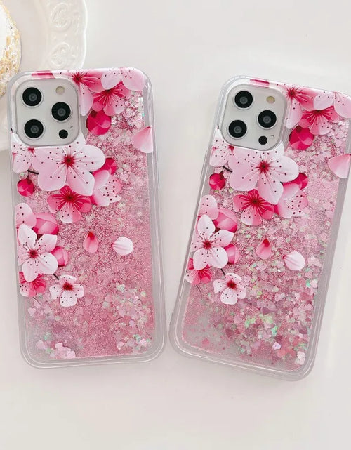 Load image into Gallery viewer, Sakura Liquid Glitter iPhone Case

