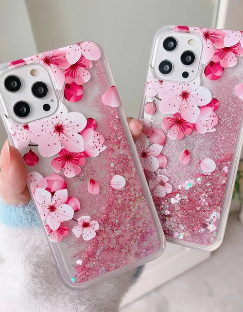 Load image into Gallery viewer, Sakura Liquid Glitter iPhone Case
