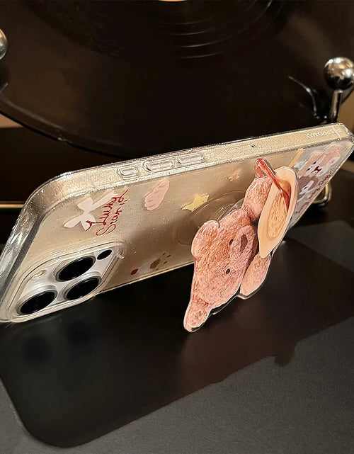 Load image into Gallery viewer, Korean Cute Dessert Bear With Stand Holder Glitter Phone Case For iPhone

