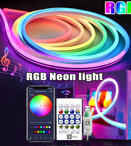 5V RGBIC Neon Strip Lights – USB Waterproof LED Ribbon with Bluetooth