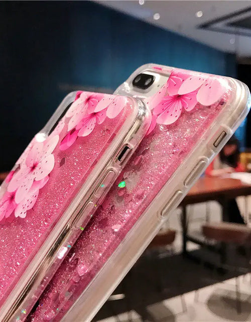 Load image into Gallery viewer, Sakura Liquid Glitter iPhone Case
