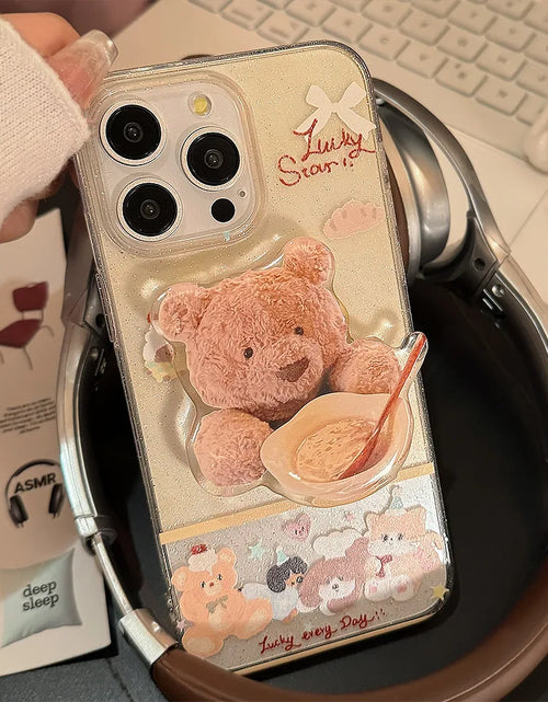Load image into Gallery viewer, Korean Cute Dessert Bear With Stand Holder Glitter Phone Case For iPhone
