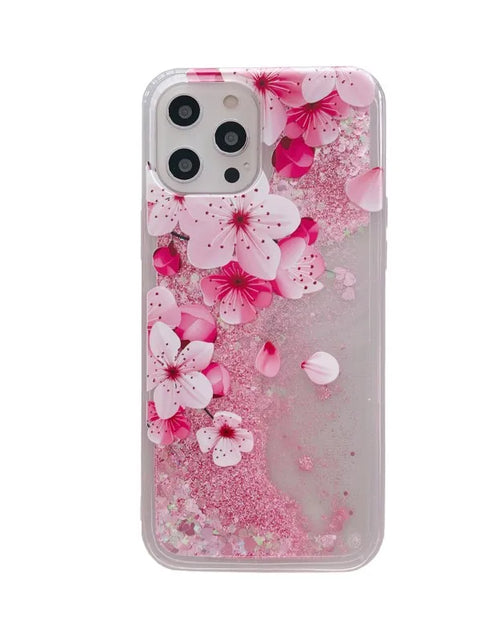 Load image into Gallery viewer, Sakura Liquid Glitter iPhone Case
