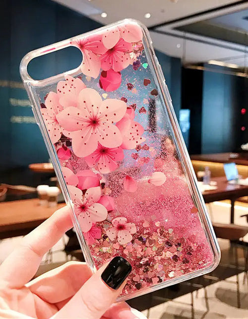 Load image into Gallery viewer, Sakura Liquid Glitter iPhone Case
