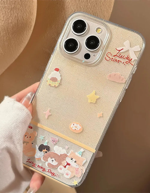 Load image into Gallery viewer, Korean Cute Dessert Bear With Stand Holder Glitter Phone Case For iPhone
