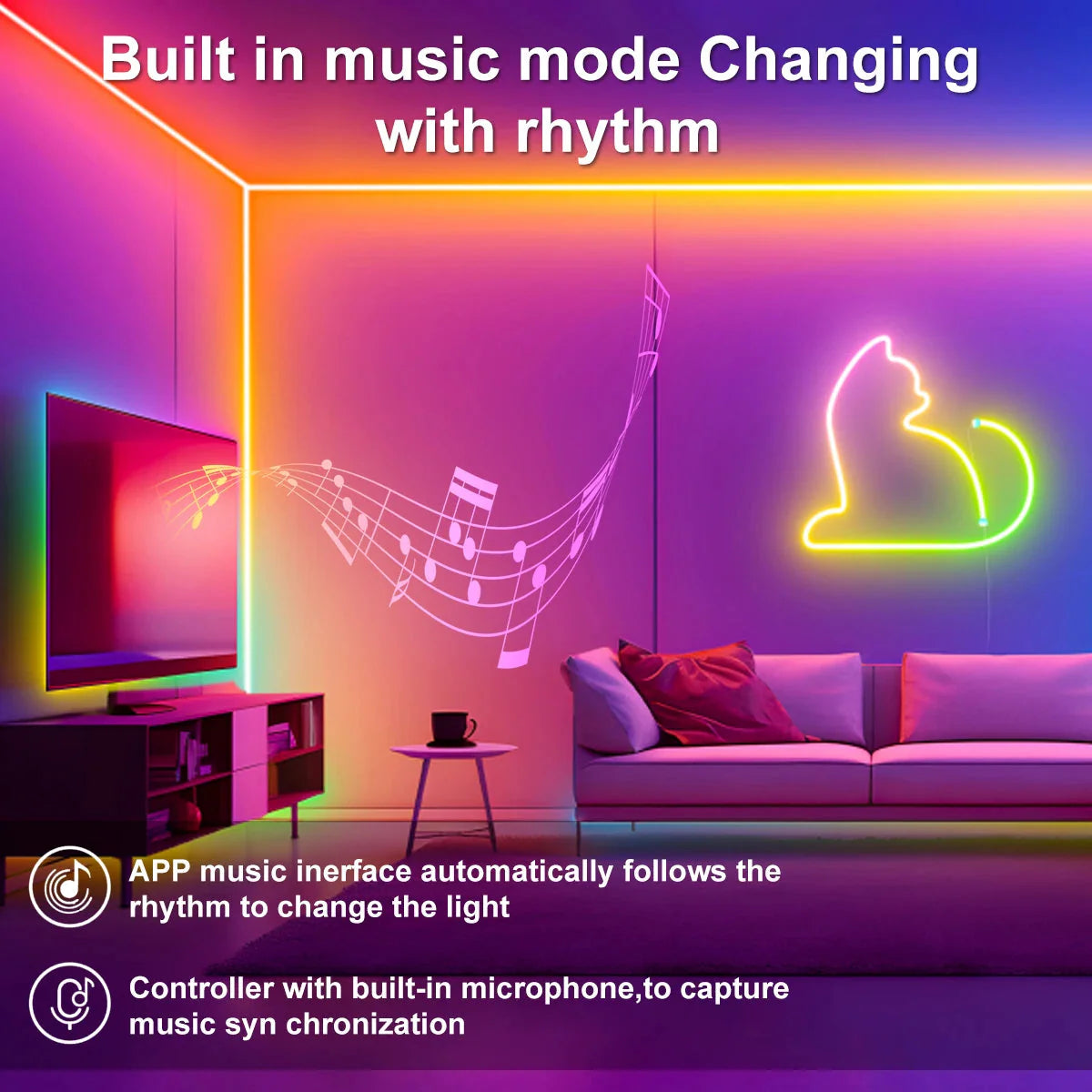 5V RGBIC Neon Strip Lights – USB Waterproof LED Ribbon with Bluetooth