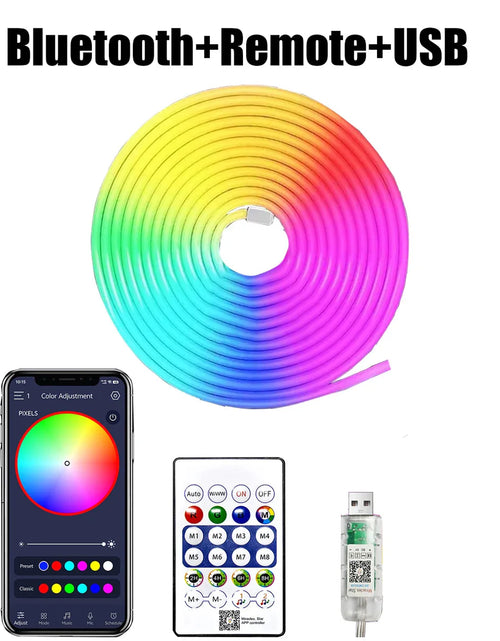Load image into Gallery viewer, 5V RGBIC Neon Strip Lights – USB Waterproof LED Ribbon with Bluetooth
