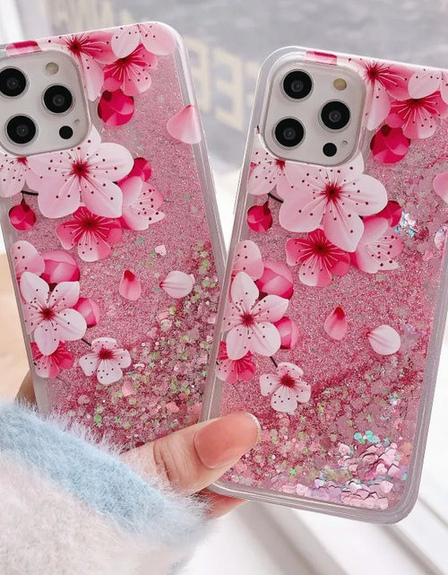 Load image into Gallery viewer, Sakura Liquid Glitter iPhone Case
