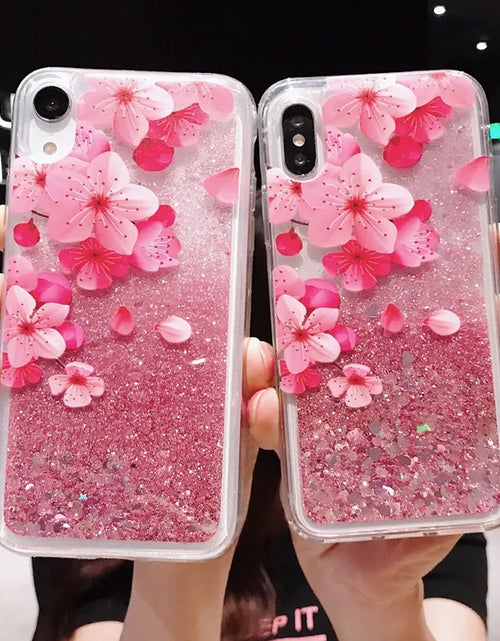 Load image into Gallery viewer, Sakura Liquid Glitter iPhone Case
