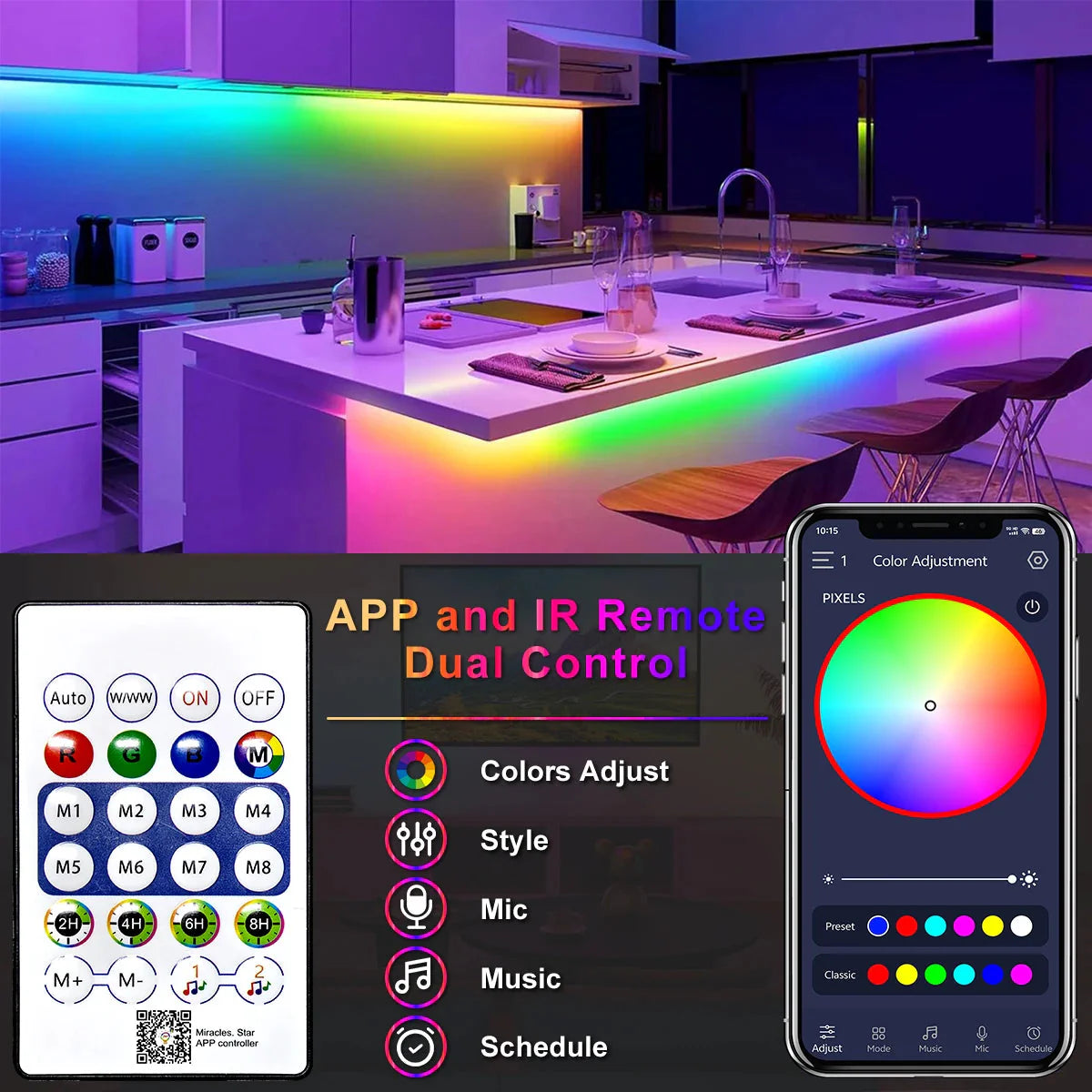 5V RGBIC Neon Strip Lights – USB Waterproof LED Ribbon with Bluetooth